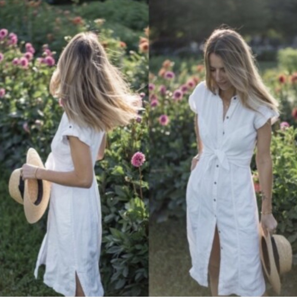 Anthropologie Maeve Elegant White Button-Down Dress